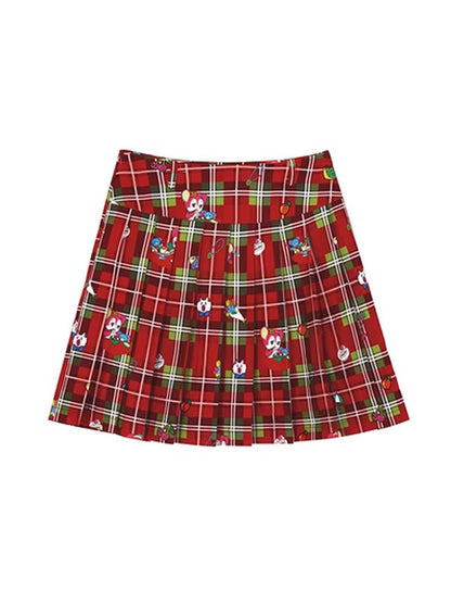 Red plaid Christmas pleated skirt