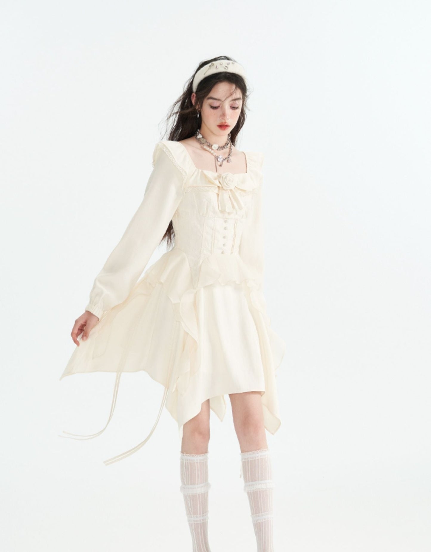 Love Rose Beige Long-sleeved Dress