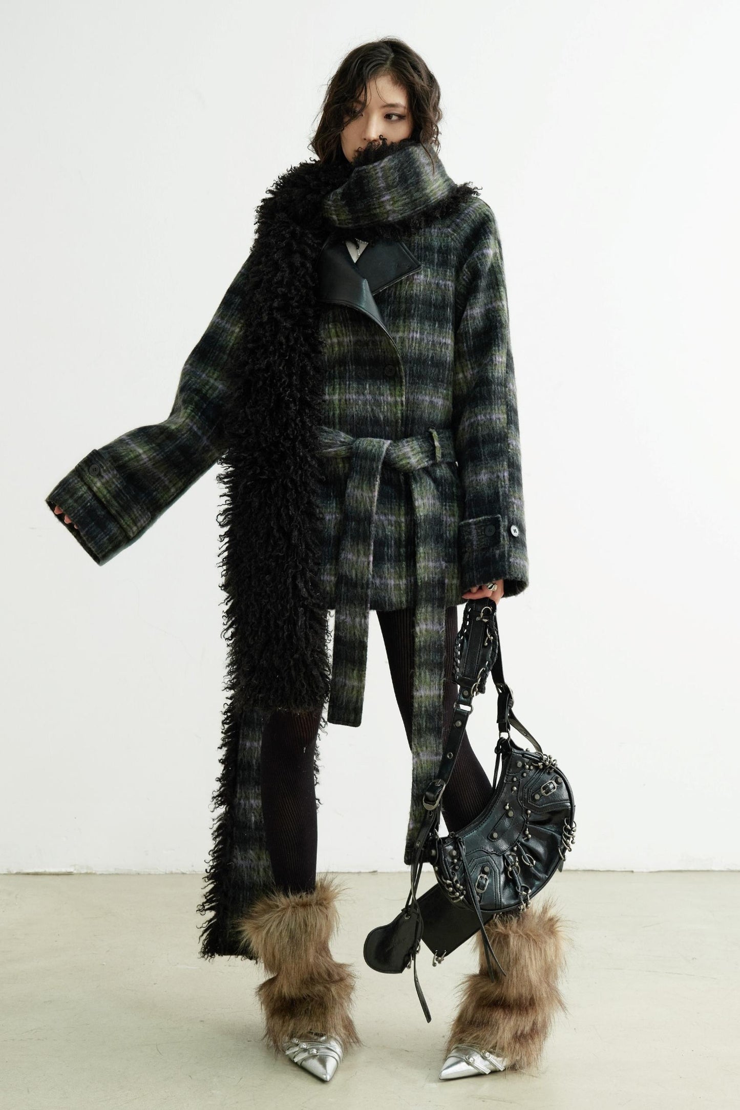 Long Wool Plaid Tweed Jacket