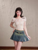 Blue Demin Pleated skirt - short