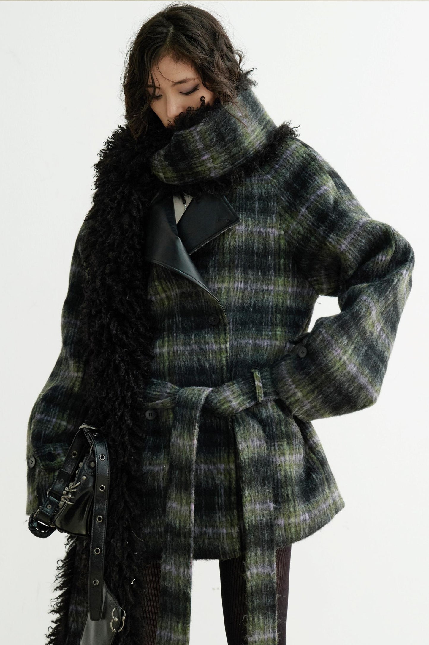 Long Wool Plaid Tweed Jacket