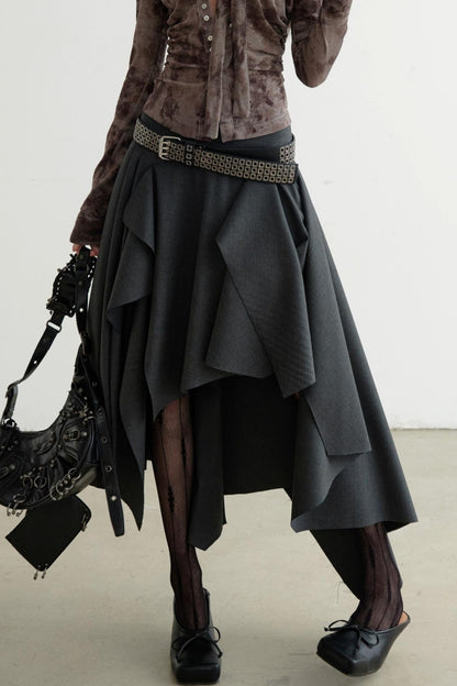 Punk Gray Split Asymmetric Skirt