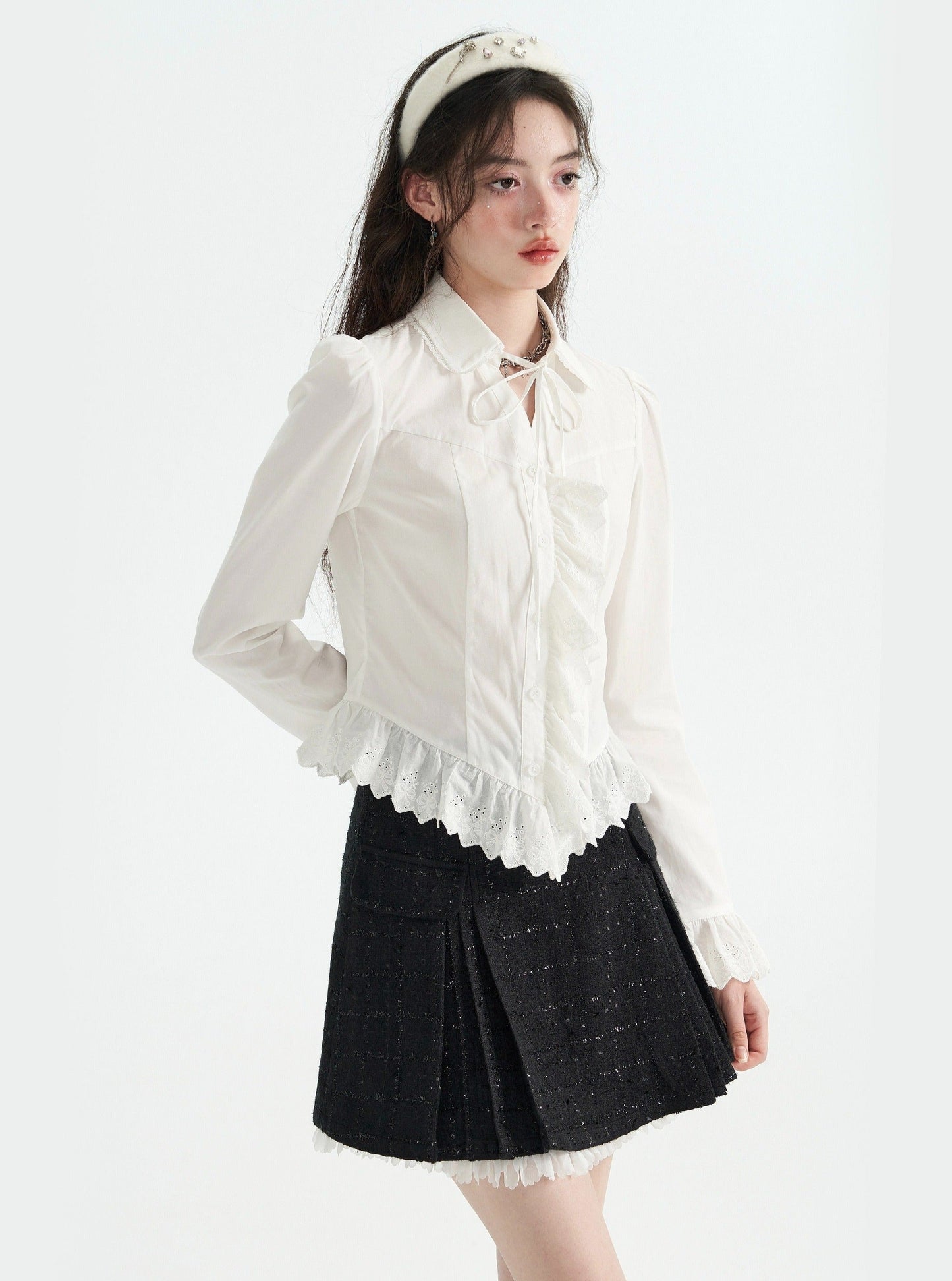 White V-neck lace Shirt