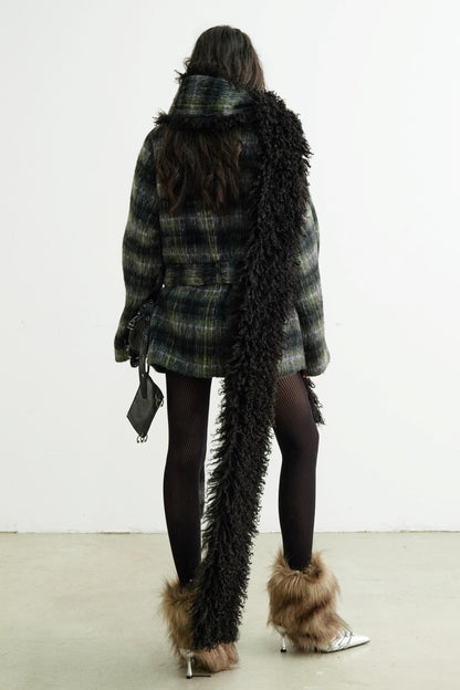 Long Wool Plaid Tweed Jacket