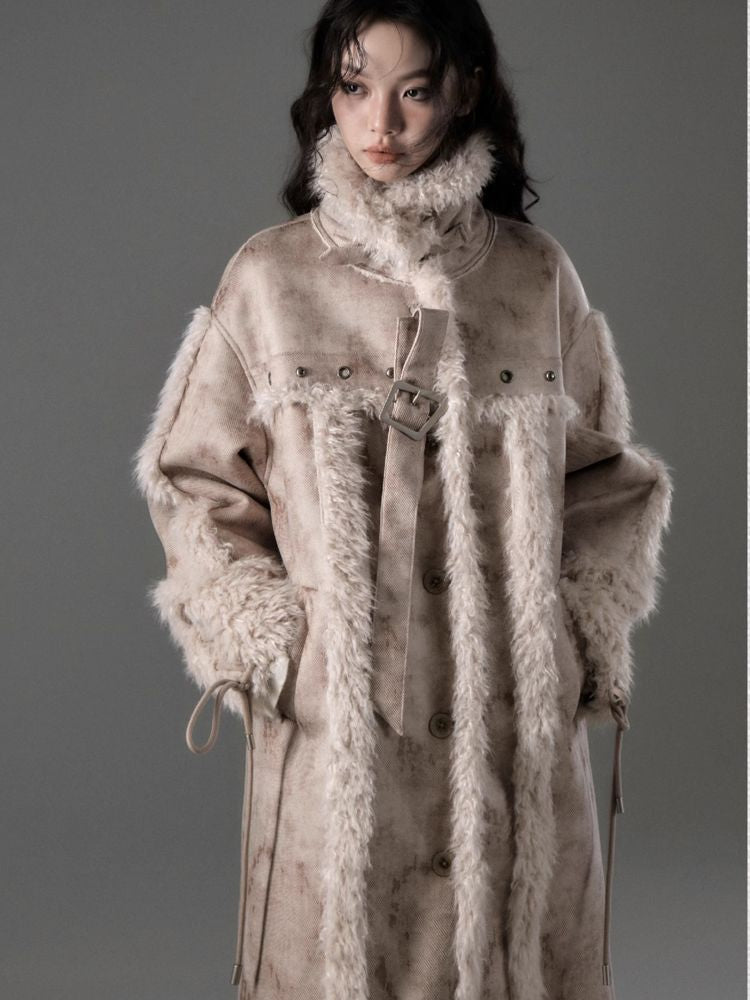 Lamb fur long coat