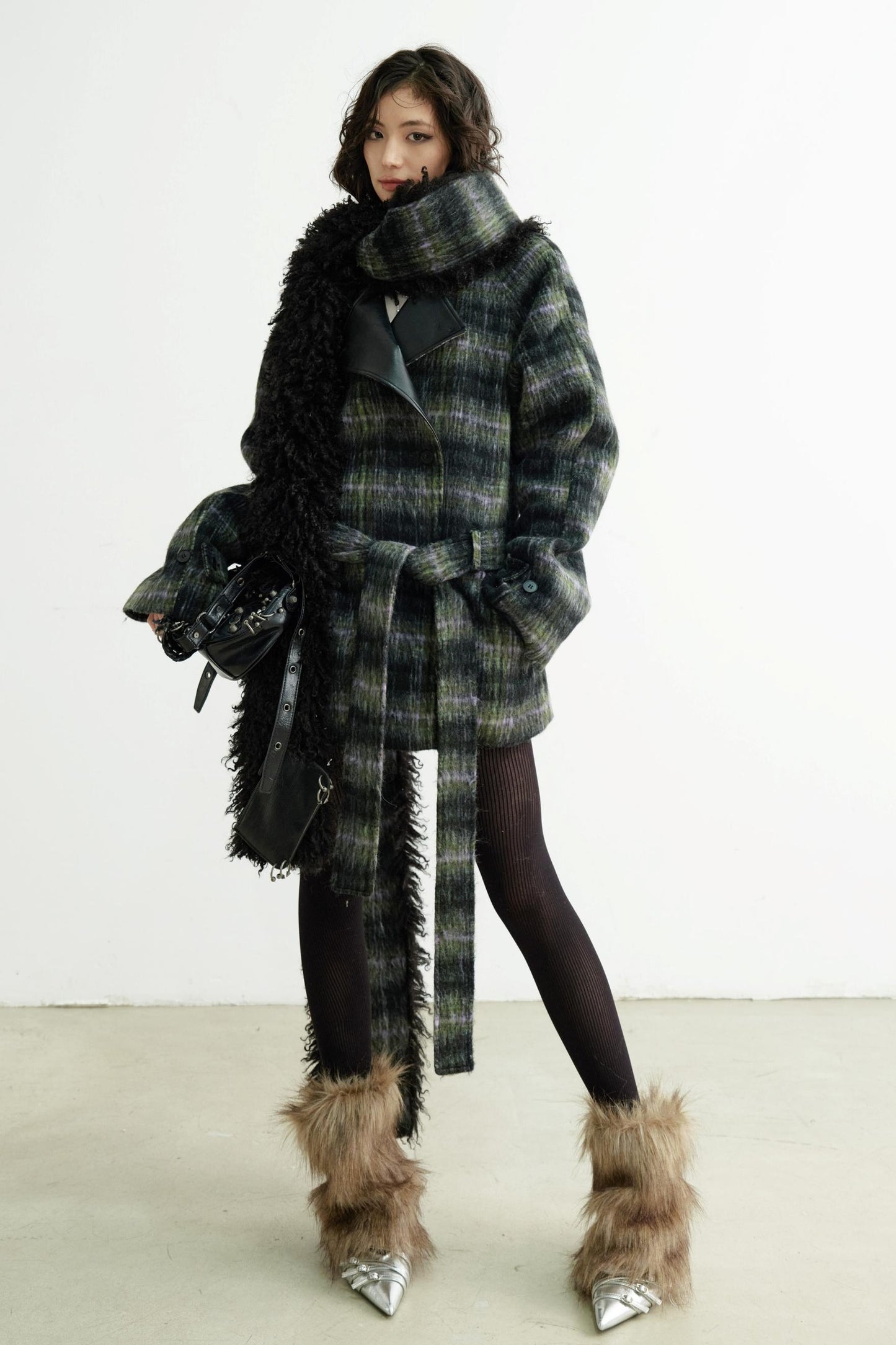 Long Wool Plaid Tweed Jacket