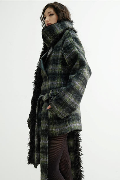 Long Wool Plaid Tweed Jacket