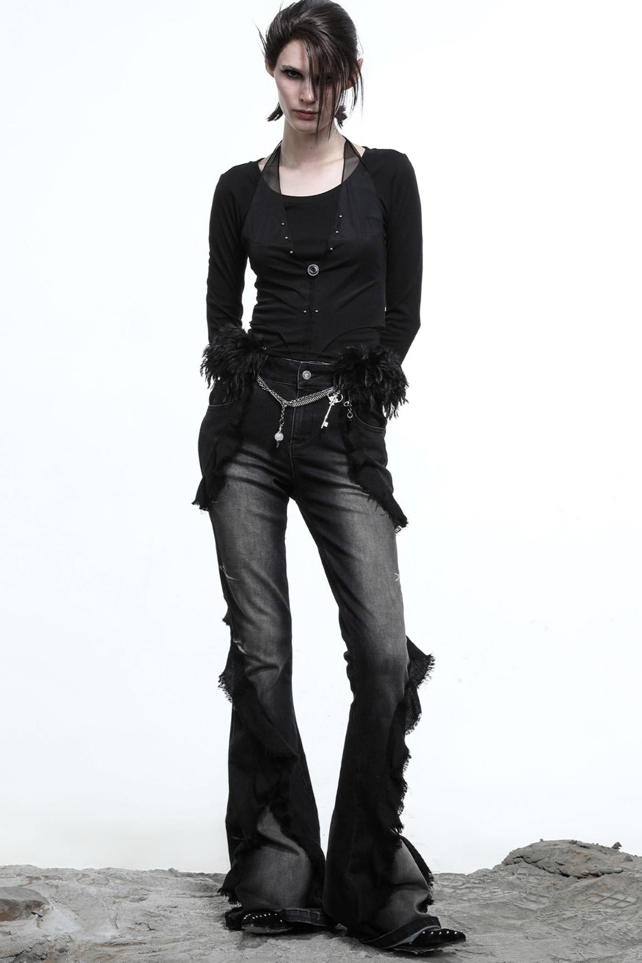 Fake Halterneck Patchwork Wool T-Shirt