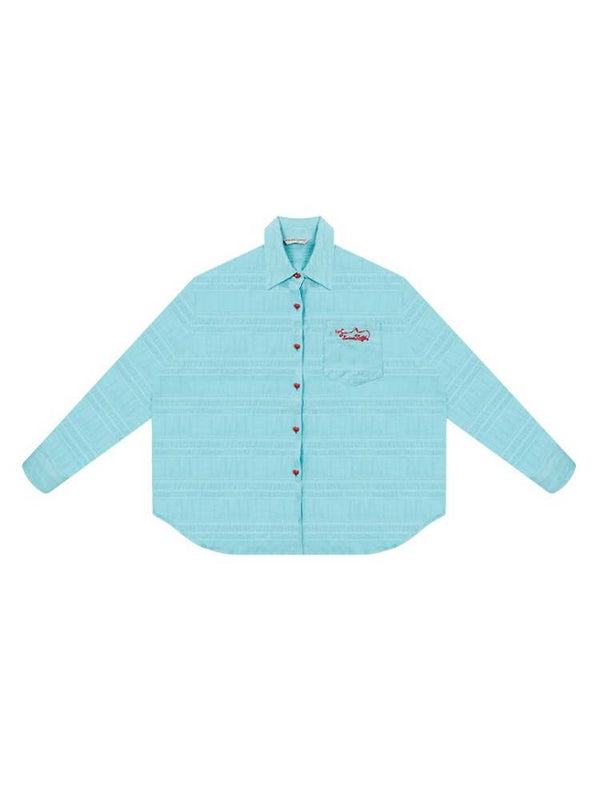Heart Button Logo Embroidery Semi-Sheer Shirt