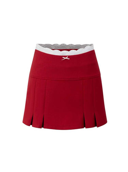 Retro College Style Scalloped Pleated Mini Skirt