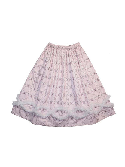 Pearl Puppy Print Wave Mesh Lace Skirt