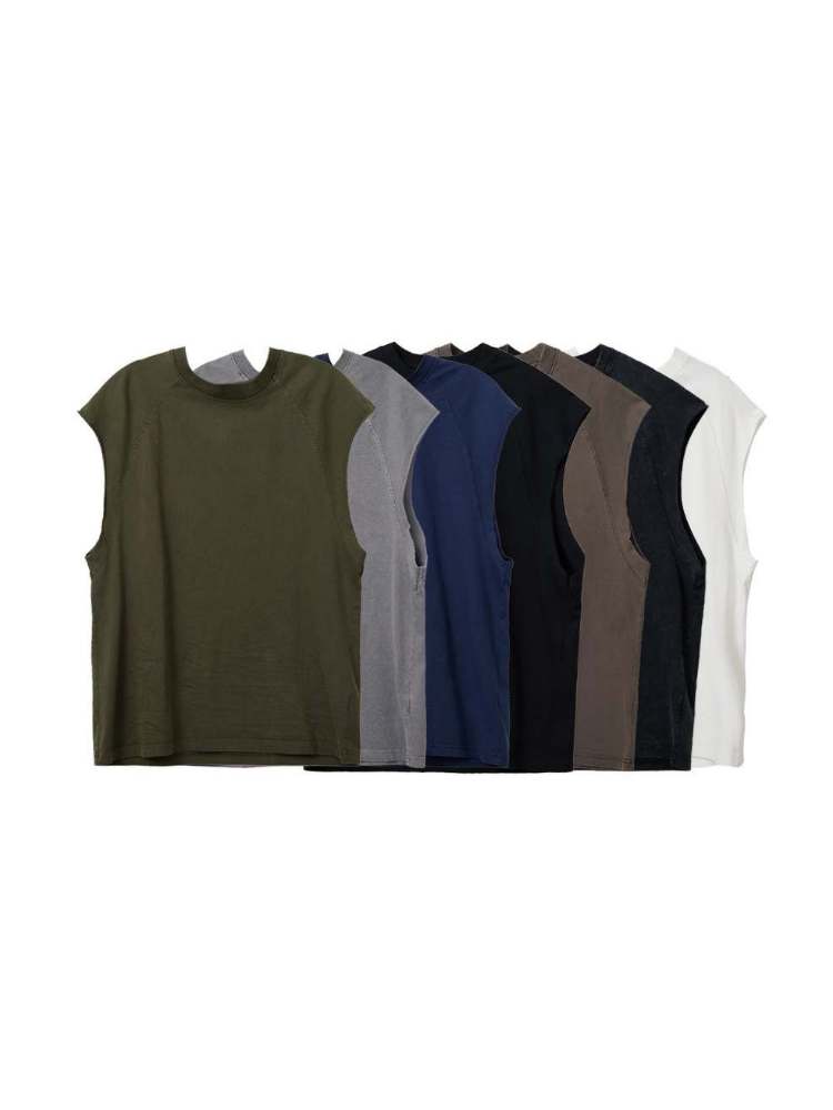 Loose Solid Color Sleeveless Cotton Tops