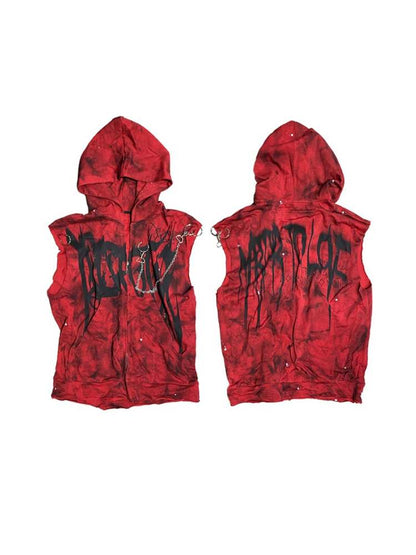 Graffiti Print Splash Ink Damage Metal Vest Hoodie