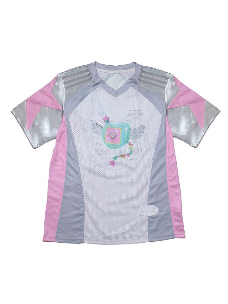 Y2K Sporty Stitch Electronic Pet Machine Short Sleeve Jersey Tee