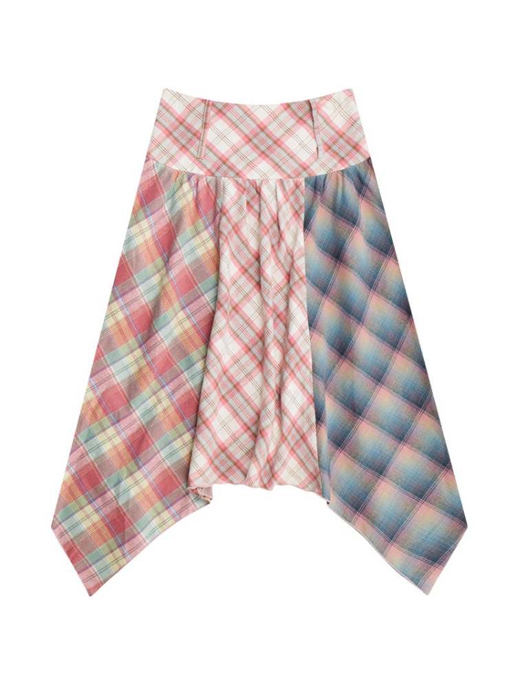 3 Types Of Plaid Patterns Double Waist Random Hem Skirt