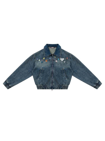 Colorful Buttons Washed Denim Jacket