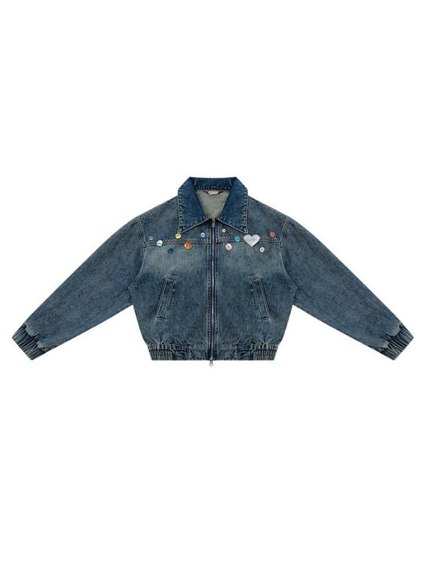 Colorful Buttons Washed Denim Jacket
