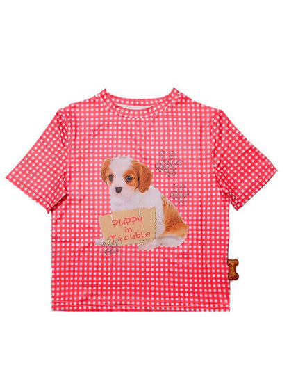 Cute Plaid Dog Print Short Sleeve Tee