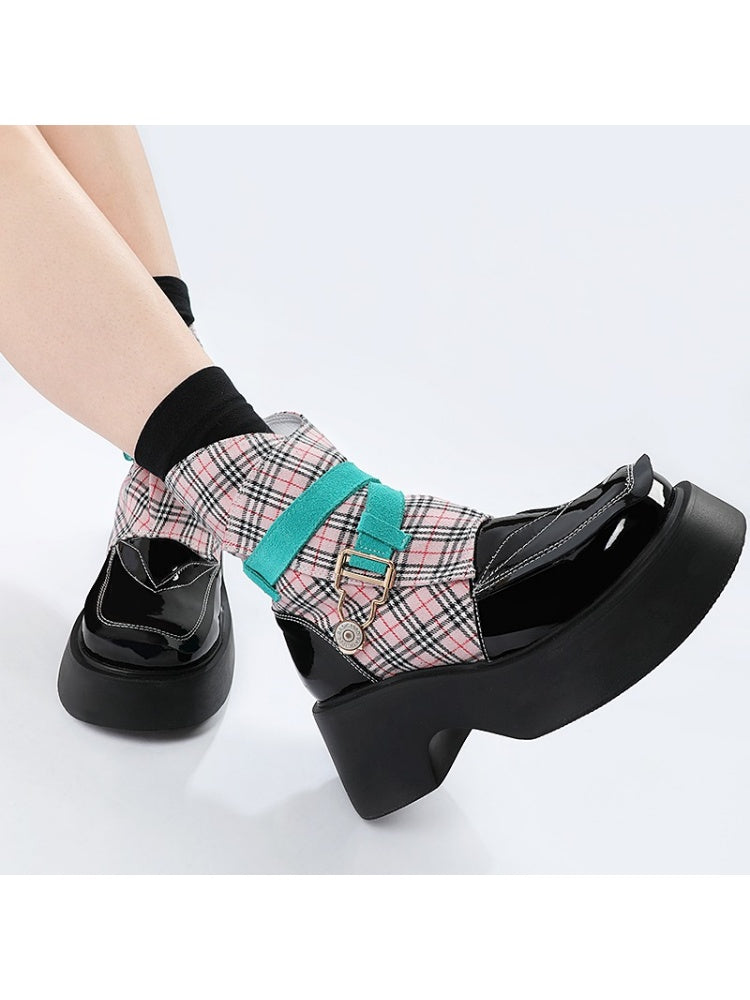 Niche Punk Style Plaid Pattern Side Zip Martin Boots