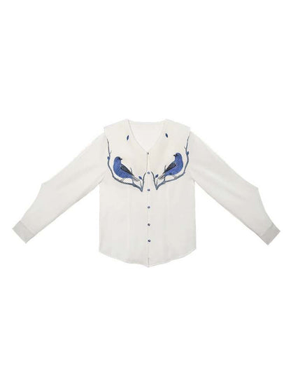 Blue Bird Embroidery Blouse