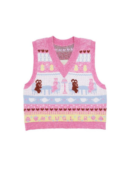 Bear & Rabbit Play House Fluffy Colorful Striped Knit Vest