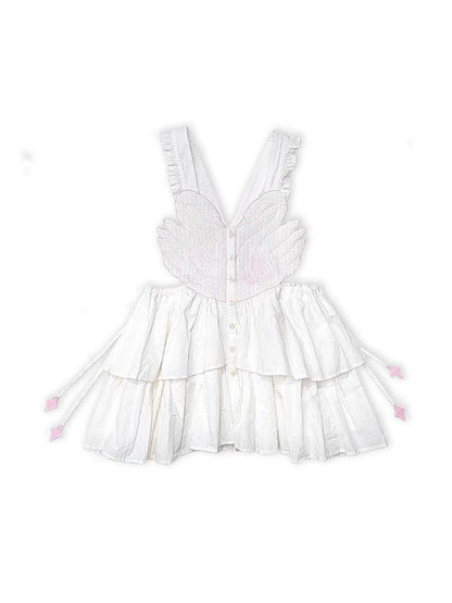 Swan Embroidery Layered Drawstring Apron Dress