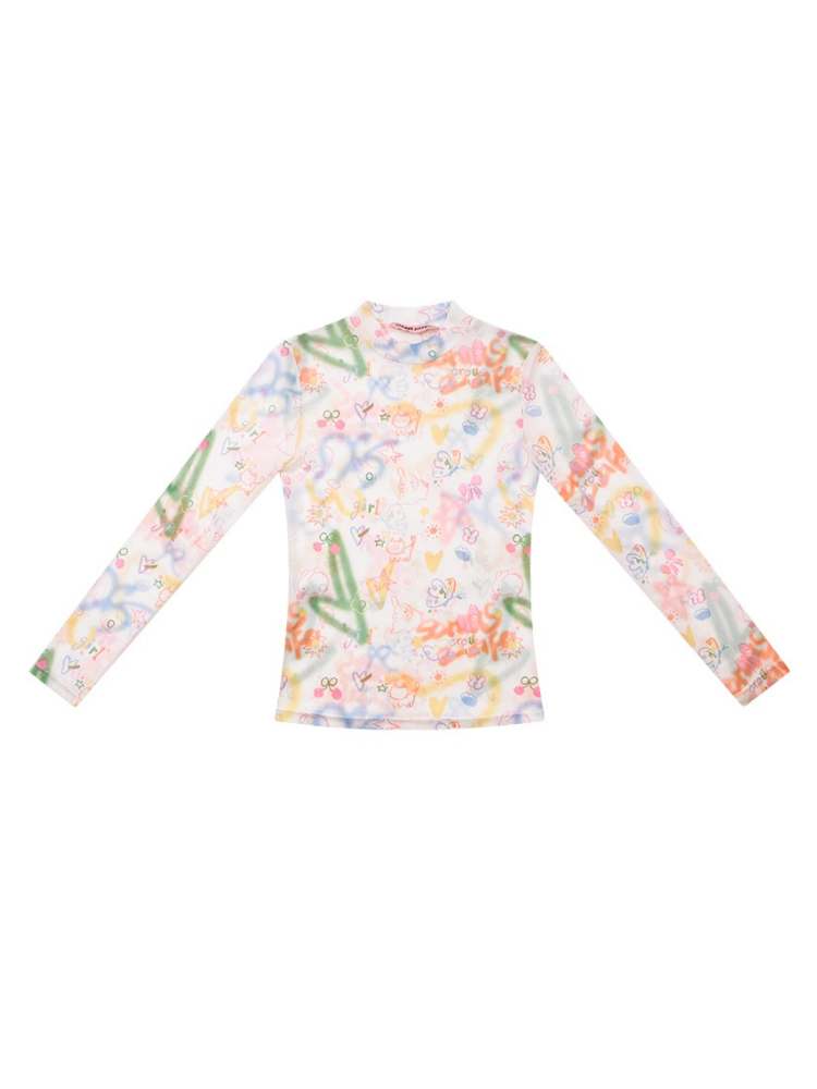 Graffiti Prints Semi-Sheer Bottoming Shirt