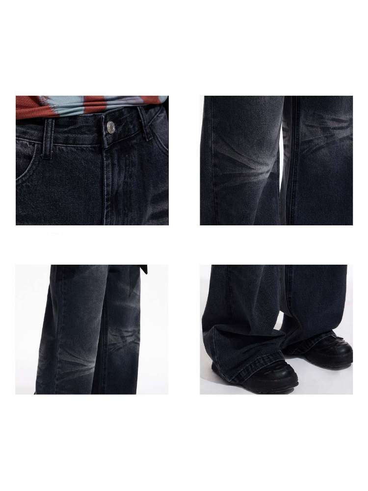 Wrinkle Processing Wide Washed Jeans