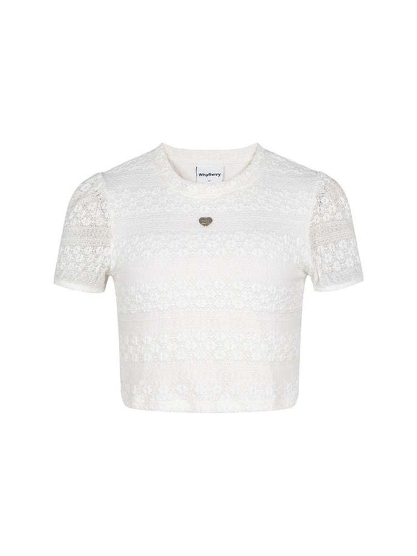 Flower Emboss Puff Sleeve Short T-Shirt