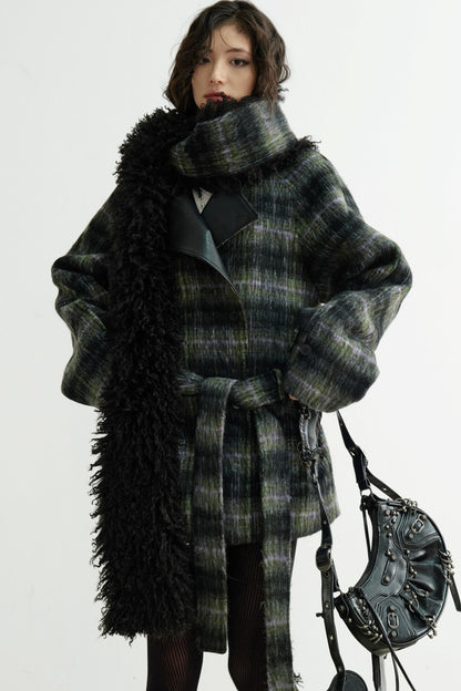 Long Wool Plaid Tweed Jacket