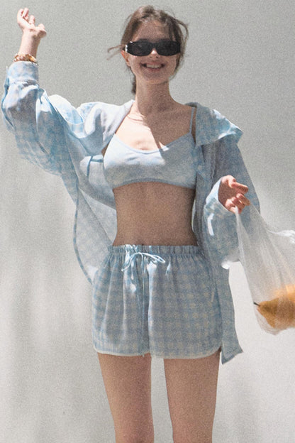 Tencel Hooded Sun Shirt & Plaid Shorts Set-Up