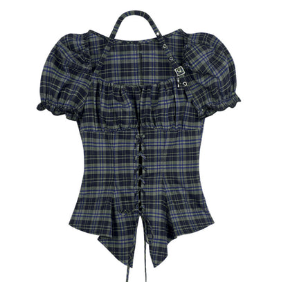 Vintage Green Check Summer Top