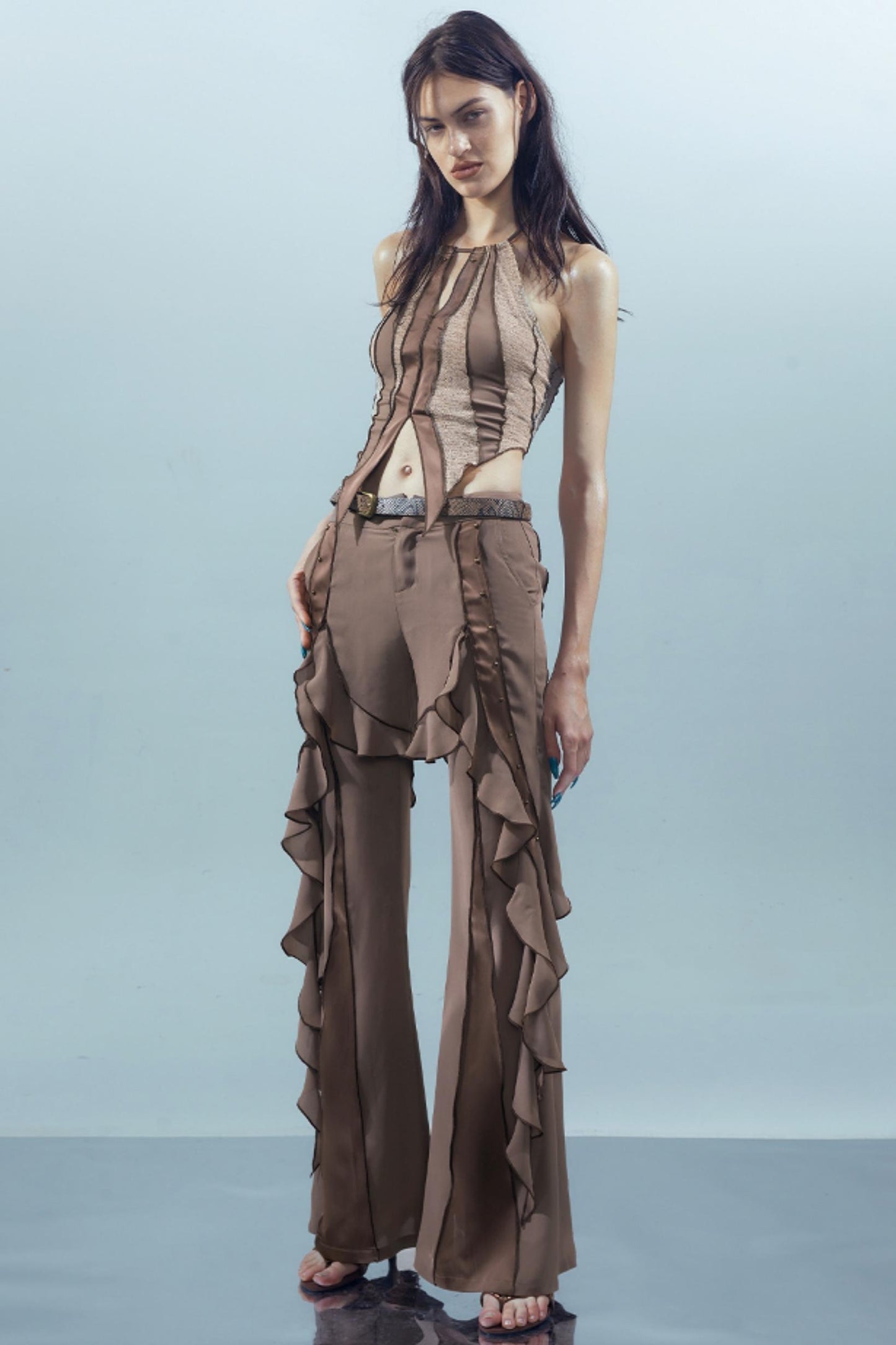 Fiery Chiffon Wide-Leg Trousers