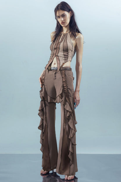 Fiery Chiffon Wide-Leg Trousers