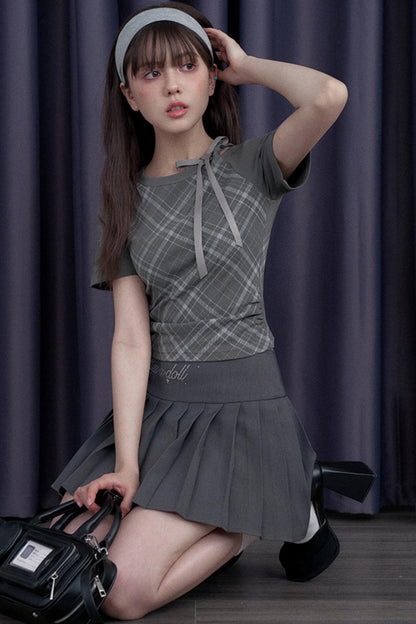 Missy Gray Check Peplum Tee