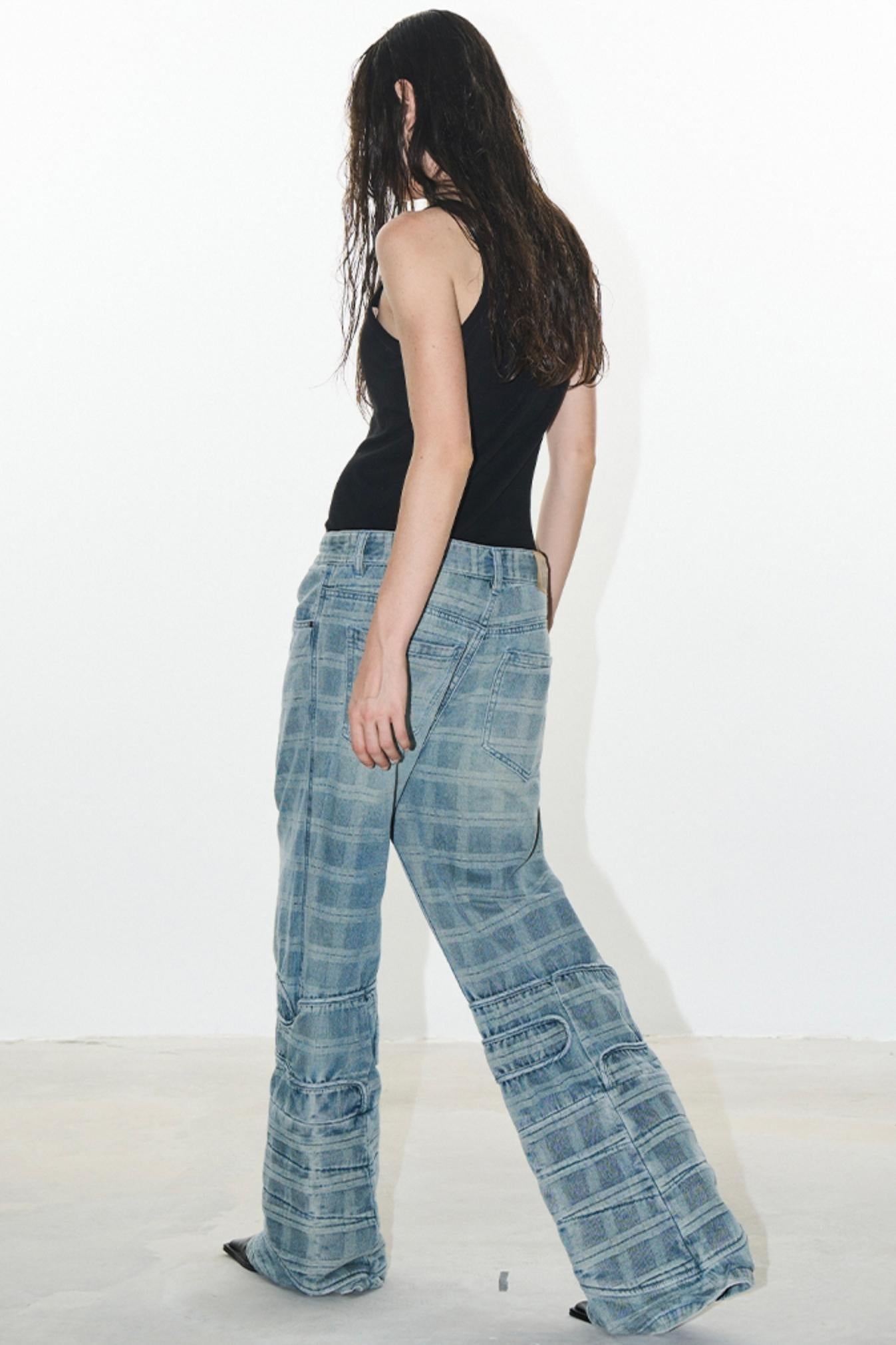 Plaid Denim Pants