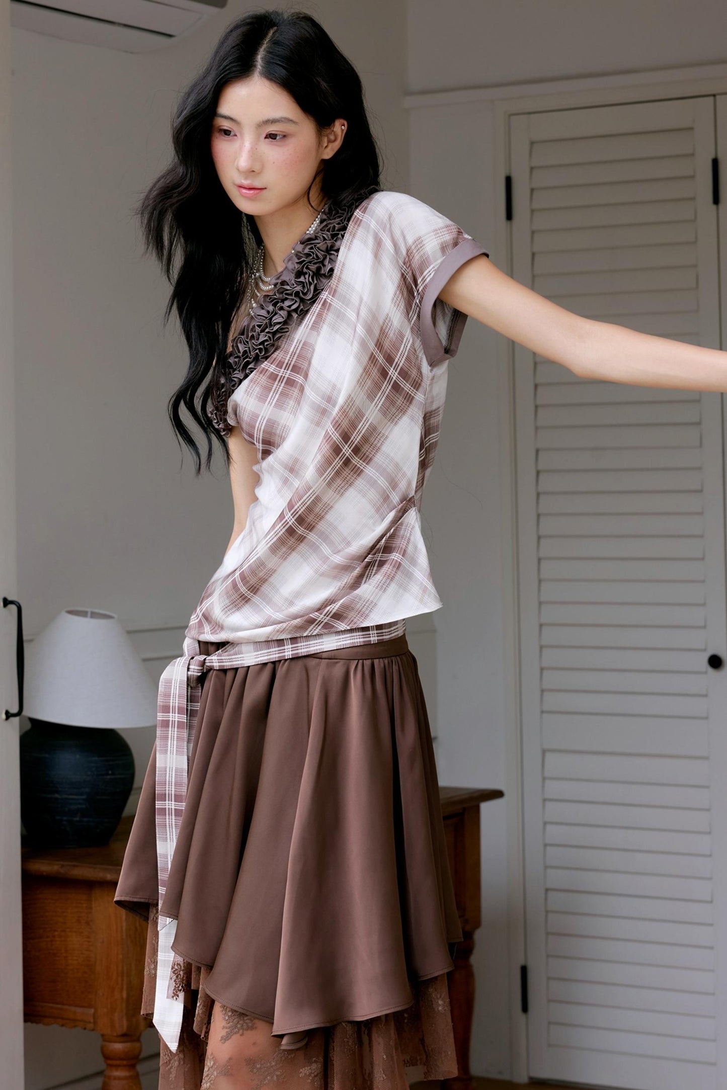 Brown Lace Asymmetrical Skirt