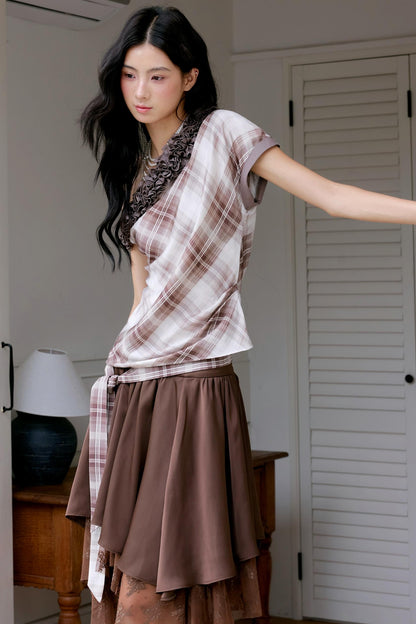 Brown Lace Asymmetrical Skirt