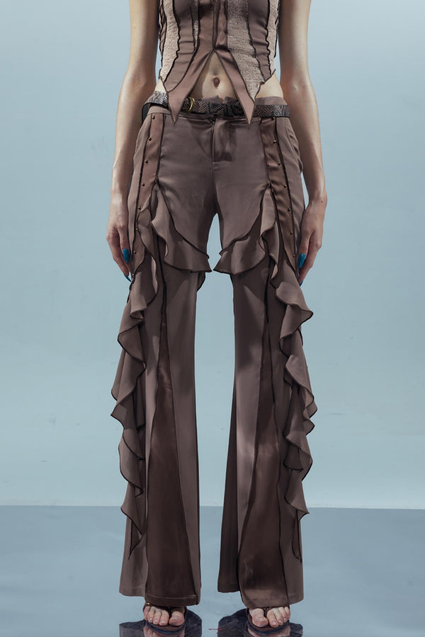 Fiery Chiffon Wide-Leg Trousers
