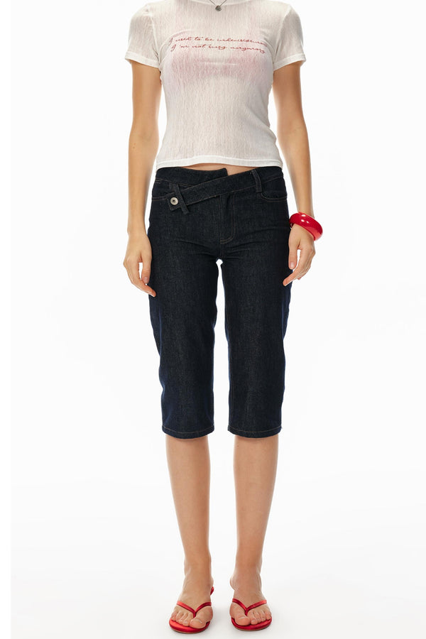 Asymmetrical Denim Shorts