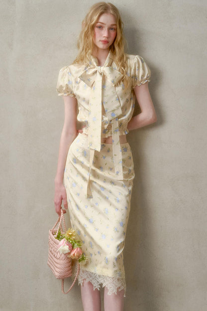 Elegant Lace Skirt Shirt Set-Up