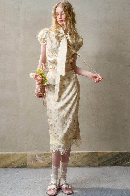 Elegant Lace Skirt Shirt Set-Up