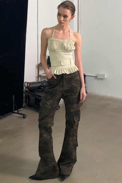 Beige Ruffled Sheath Top