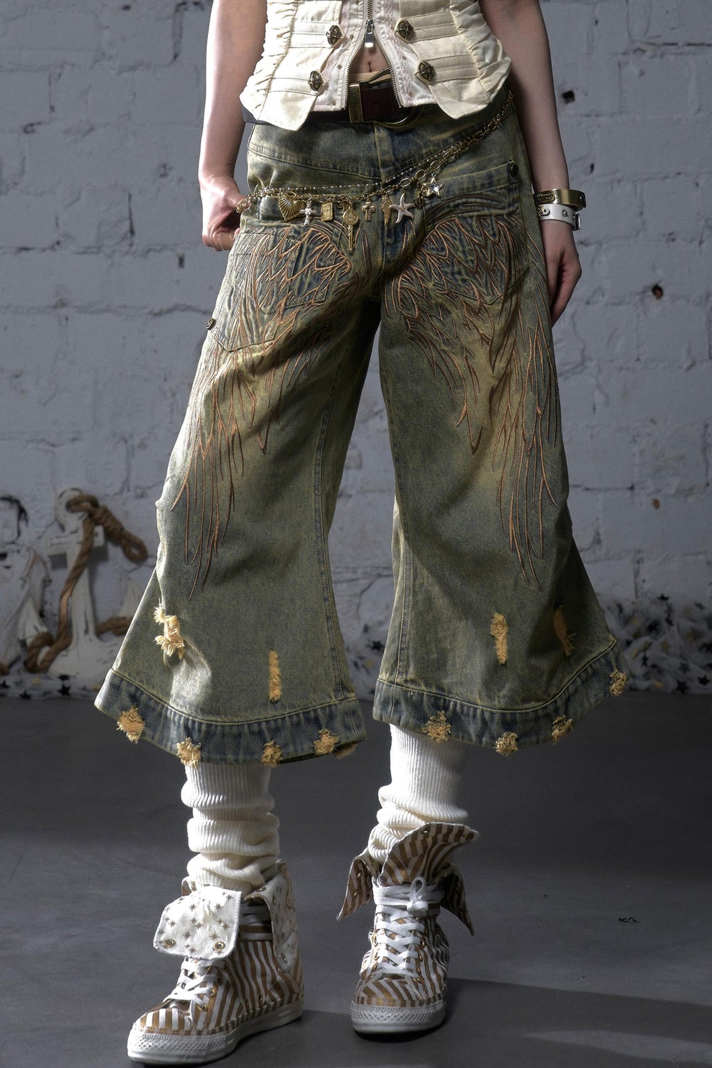 Winged Denim Trousers