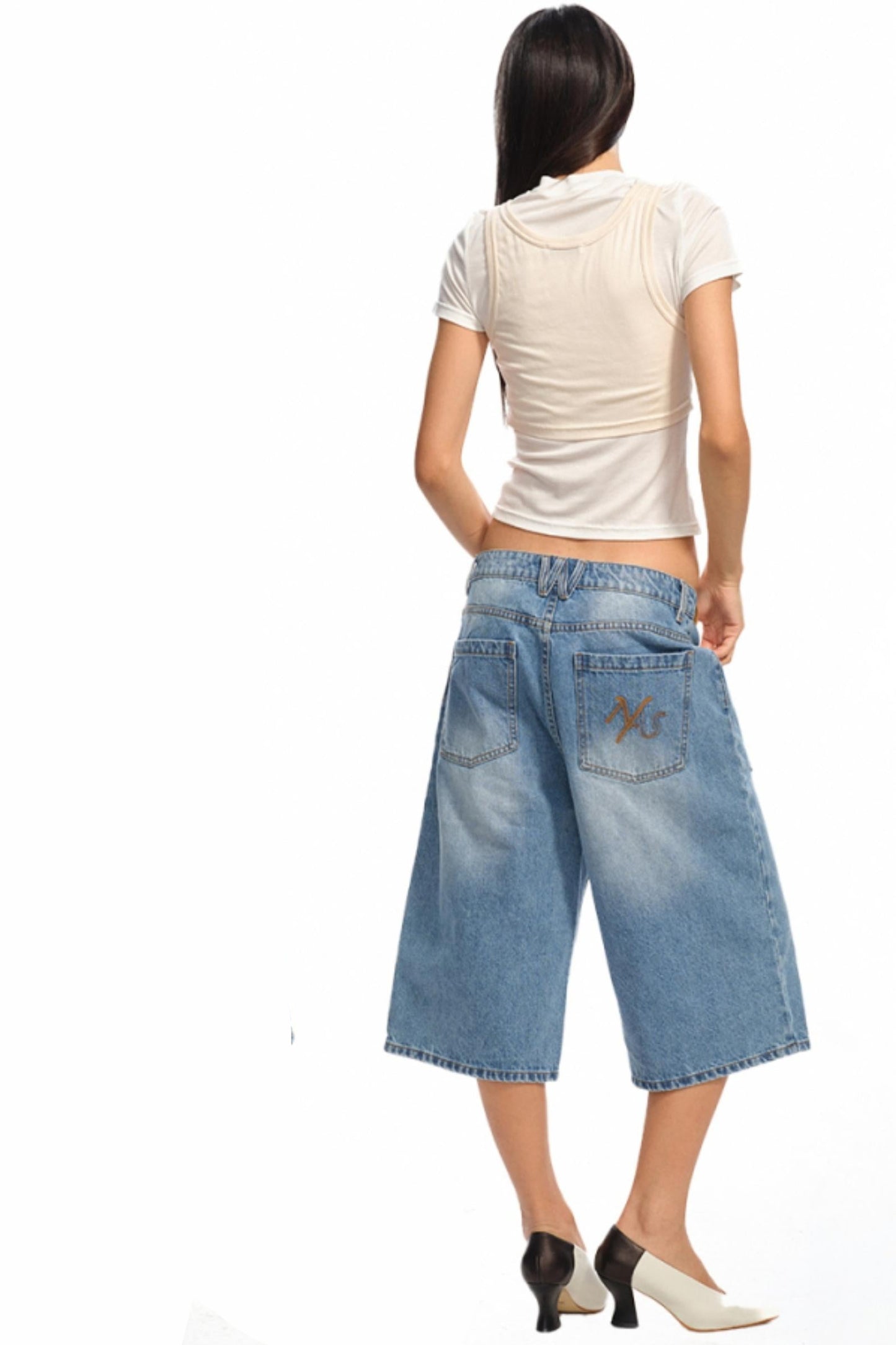 Blue Cow Midi Shorts