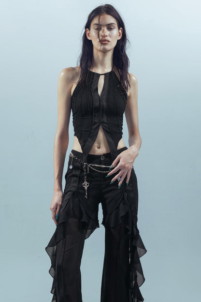 Fiery Chiffon Wide-Leg Trousers