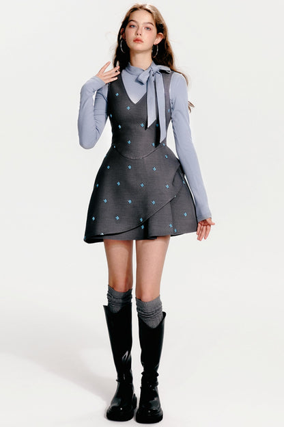 Blue Floral V-Neck Dress