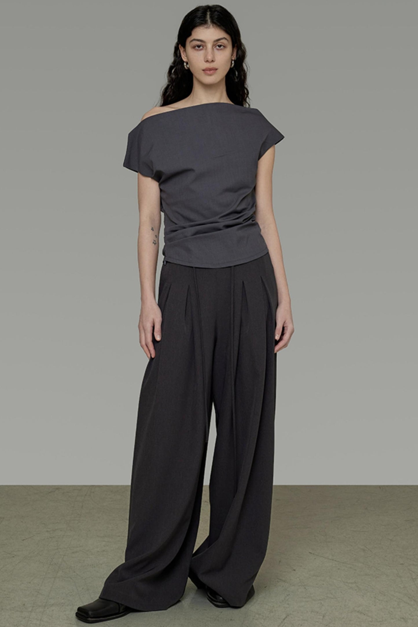 Gray Asymmetrical Strapless Tee