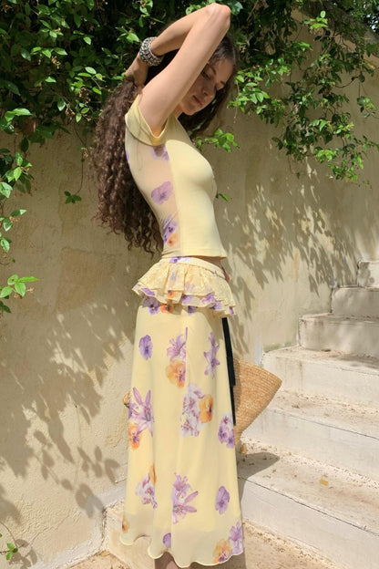 Floral Buttoned Blouse Set-Up