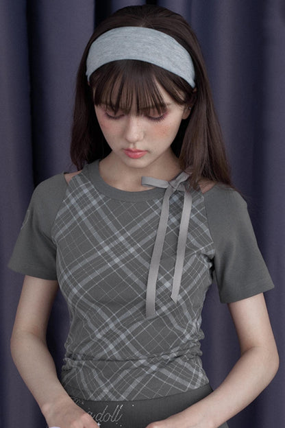 Missy Gray Check Peplum Tee